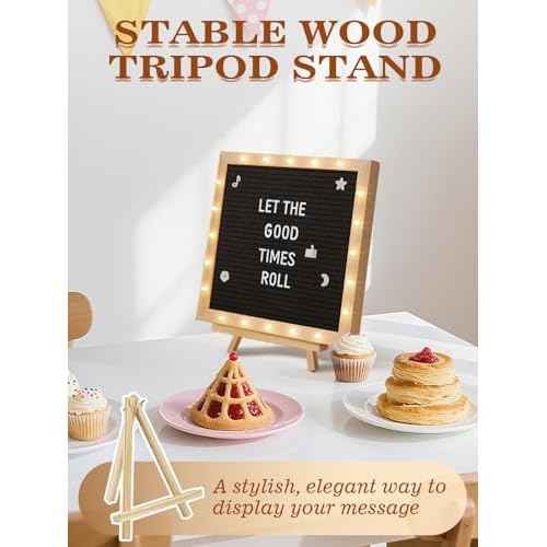 Changeable Felt Letter Board with LED Lights - 10¡¿10" Message Custom Signs & Wood Stand & 450 Letters, Poster Board for Christmas/Pregnancy/Baby Announcement/Classroom Wall Decor Gifts, Black