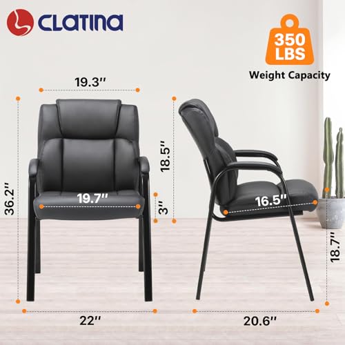 CLATINA Black Leather Guest Chair 2-Pack with Padded Armrests for Office & Reception