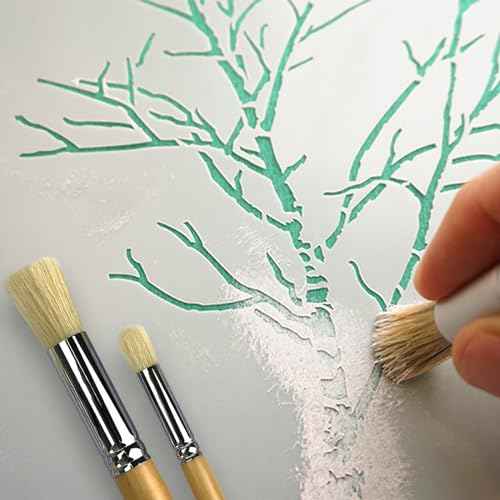 Wooden Stencil Brush Set, 6 Pieces Natural Hog Bristle Dome Stencil Brushes for Painting On Wood Wall, Stencil Projects, Card Making, DIY, Crafts and Acrylic Oil Watercolor Painting¡¦