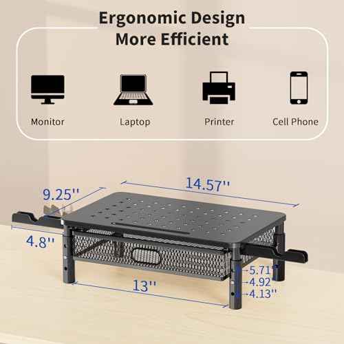 Zimilar 2 Pack Monitor Stand Riser with Metal Drawer, 3 Height Adjustable Monitor Riser with Phone Holder for Printer, Laptop, Premium Metal Computer Monitor Stand with Storage for 2 Monitors