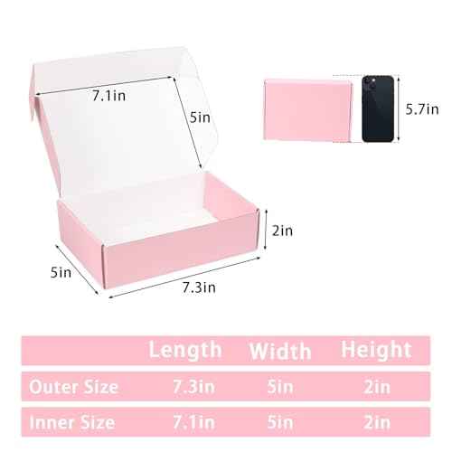 7x5x2 Pink Shipping Boxes Small, 45 Pack Corrugated Cardboard Mailer Boxes for Packaging Small Business Mailing Gift