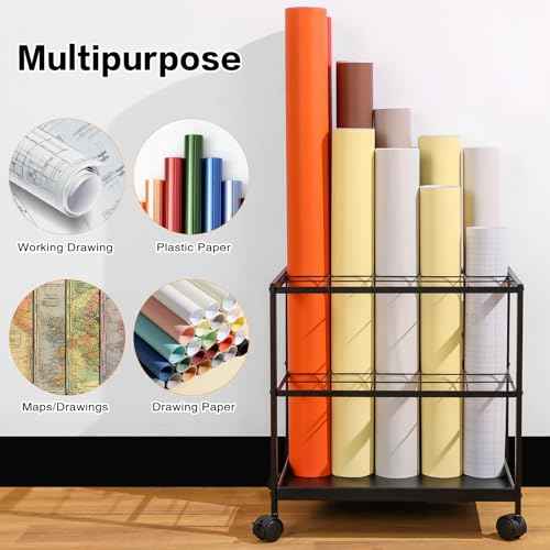 Blueprint Storage Rack Cart - 20 Slots Metal Blueprint Holder with Double-Layer Grids Ensures Secure, Non-Slip Storage, Organizing Posters, Architectural Plans, and Artwork Stably. (20 Slots)