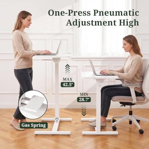 Overbed Bedside Table with Wheels - Adjustable Height Foldable Rolling Desk