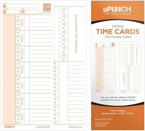 uPunch 100 Time Cards for CR1000 Digital Time Clock and Stamp
