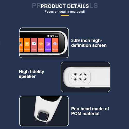 Translation Pen Scanner, Text to Speech Device, OCR Digital Pen Reader, Exam Reading Pen for Students, Dyslexia, Wireless Language Translator for Travelers & International Business Personnel (White)