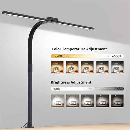 Full Spectrum LED Desk Lamp, Sun Lamp 15W Eye-Caring Table Light with CRI¡Ã95, Flicker-Free, Low Blue Light, 2700K-6500K, Stepless Dimming, 360¡Æ Arm, Clamp Base for Office & Study
