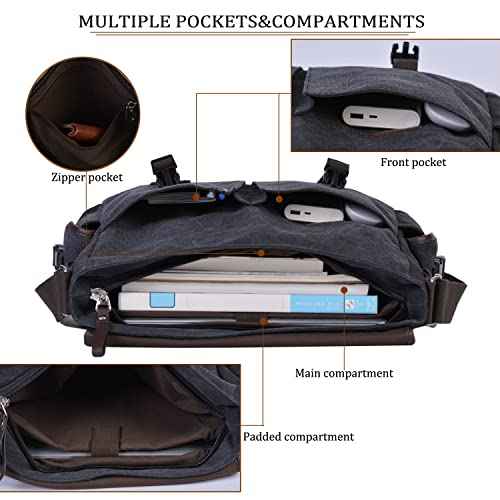 Vintage Canvas 15.6 inch Laptop Messenger Bag for Men Women, College Computer Satchel Shoulder Bag Travel Office Briefcases