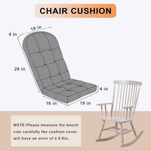 Rocking Chair Cushion - Chenille Fabric, High-Density Sponge, Durable Comfort Double-Sided Tufted Seat Pads with Ties, Chenille?Pearl Light Grey, 44x19x4 inch