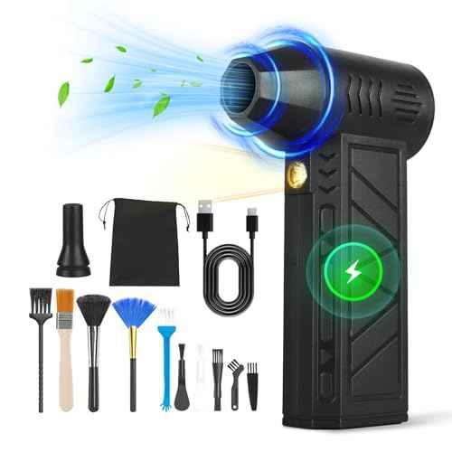 Compressed Air Duster, 150000RPM Powerful Turbo Fan with LED Light, 4 Speeds Rechargeable Cordless Jet Air Blower for Cleaning PC Dust, Camping, Outdoor, Car, Home