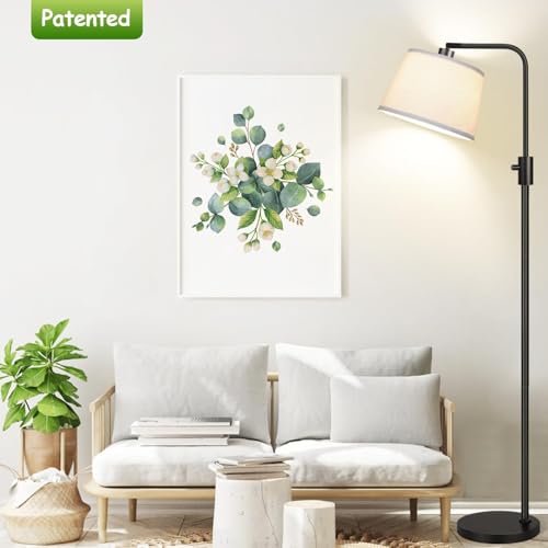 Nintiue Matte Black Dimmable Floor Lamp with Beige Linen Shade, 1000 Lumens LED Bulb Included, Modern Standing Reading Lamp for Living Room & Bedroom