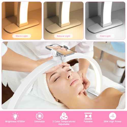 Half Moon Light for Mail Desk - 29" Foldable Arch Nail Desk Light for Nails Tech with Phone Holder, Professional LED Ring Nail Table Lamp for Manicure Salon Tattoo Eyebrows Beauty Lighting