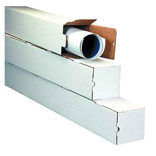 BOX USA Corrugated Cardboard White Square Mailing Tubes, 18" L x 3" W x 3" H, Pack of 25, for Shipping, Packaging and Moving