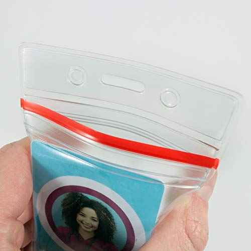 ID Badge Holder with Sealable Red Stripe, Horizontal, Vertical, 50 Pack (Vertical)
