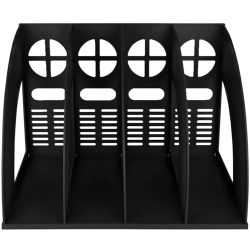 SAYEEC Black 4-Compartment Magazine Holder – Sturdy Plastic Desktop File Organizer