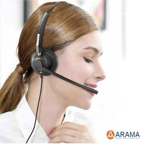 Arama Corded Telephone Headset Mono w/Noise Canceling Mic for Polycom Mitel Avaya Aastra Allworx Adtran Alcatel Lucent AltiGen Comdial Digium Gigaset InterTel Plantronics Landline Deskphones(A800S1)