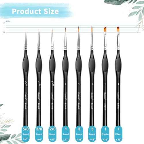 8-Piece Miniature Detail Paint Brushes Set - Precision Round, Filbert & Angular Brushes for Miniature, Model Painting, Watercolor & Figurines - Fine Tip Artist Brush Kit with Ergonomic Handle (Black)