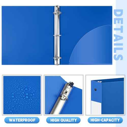 Henoyso 12 Pcs 3 Ring Binder 1.5 Inch Plastic Flexible Round Binder Fits Letter Size 8.5 x 11 Inch Paper Holds 300 Sheets with 1 Pockets for Office School (Blue)