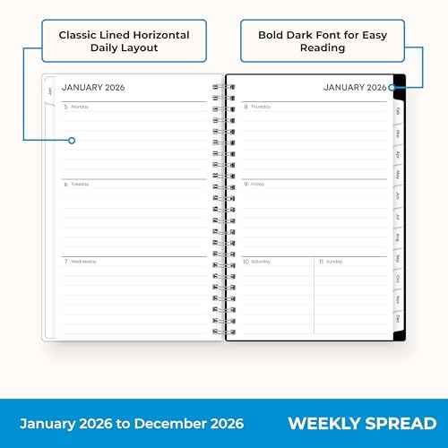 Blue Sky 2026 Weekly and Monthly Planner Calendar, January 2026 - December 2026, 5" x 8", Clear Pocket Cover, Laminated Tabs, Durable Twin Wire Binding, Analeis