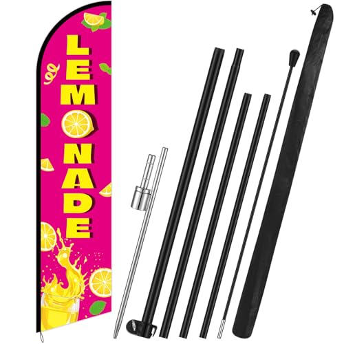 Lemonade Feather Flag with Pole Kit 15 ft Banner Sign for Business Advertising Feather Flag Sign with Flagpole for Outside Garden Business Store Party