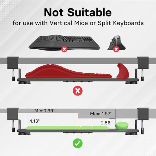 BONTEC Black Under Desk Keyboard Tray 25.6 x 11.8 Inches Pull-Out Platform