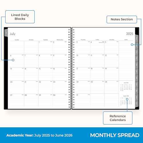 Blue Sky 2025-2026 Weekly and Monthly Academic Year Planner Calendar, July - June, 8.5" x 11", Flexible Cover, Wirebound, Laminated Tabs, Storage Pocket, Enterprise (Enterprise 2025-2026, 8.5" x 11")