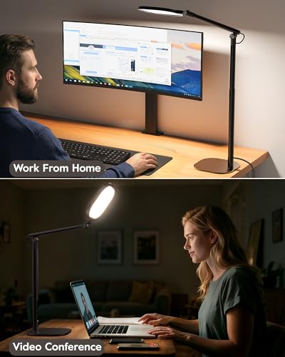 LitONES Tall LED Desk Lamp Black, Eye-Care, 50 Light Modes for Home Office
