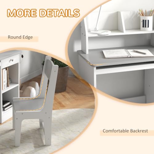 Qaba Grey Kids Desk and Chair Set with Storage, 5-8 Years