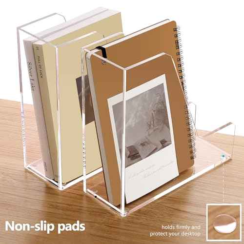 SANRUI 2 Pack Acrylic Magazine File Holder, Vertical File Sorter Holders Desk Organizer, Clear Folder Organizer Document Rack for Office Desktop, Home Workspace, 8.66inx8.46inx3.15in
