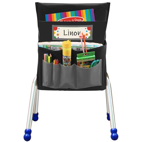 AUVCAS Black Chair Pockets for Classroom, 6-Compartment Student Organizer