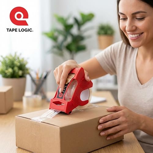 Tape Logic Heavy Duty Packing Tape with Dispenser - 2 Rolls, 2.6 Mil Clear Shipping Tape, 2 in x 25 yd, Industrial Strength