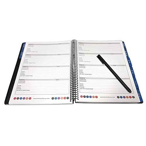 RE-FOCUS THE CREATIVE OFFICE, Executive Password Keeper Book, Black, Flexible Faux-Leather Cover, Spiral Bound