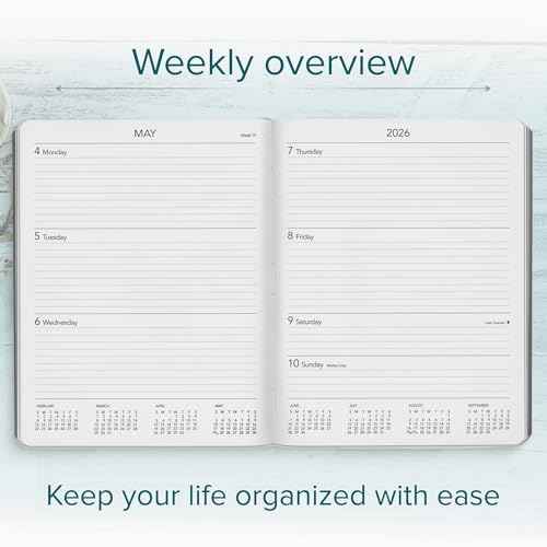 Harbor Large Weekly Monthly Planner 2025-2026 - Calendar Planner and Notebook, Durable Faux Leather, 192 Pages, Softcover & Book Bound - Cambridge Red - 9.75 x 7.5 "