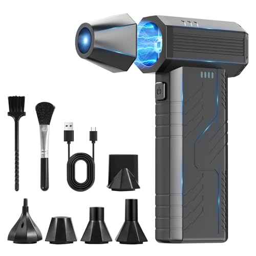 Compressed Air Duster, 8000mAh 130,000 RPM Keyboard Cleaner, Replace Compressed air can, Computer Accessories for Outdoors, PC, Electronics, Snow and Car Dust Off(Deep Black)