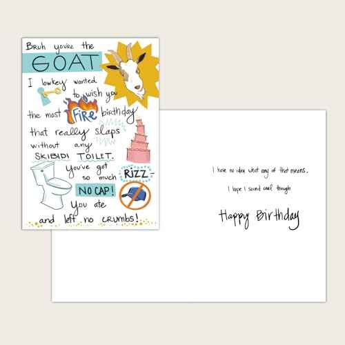 Gooji 5x7 Skibidi Toilet Funny Birthday Card for All Ages - Fire & GOAT Theme for Daughter, Youth, Teenager, Best Friend - Perfect Gen Z Humor for Men and Women