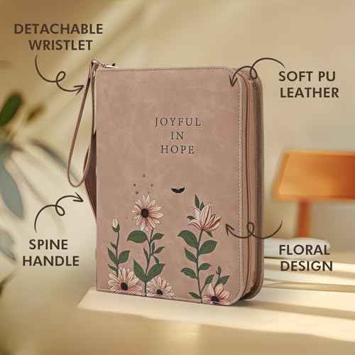 Bible Cover Case, Premium, Leather Carrying Case with Handle&Zippered Pocket for Standard Size and Bible Accessories, Large Bible Bag, Ideal Gift for Women Men Lady Girls