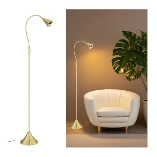 HomeFocus - LED Floor Lamp,Standing Lamp for Reading,Eye-Caring,Stepless Dimming,Floor Lamp for Living Room,Bedroom,LED 5W,Energy Efficient Super Bright (Metal,Gold)