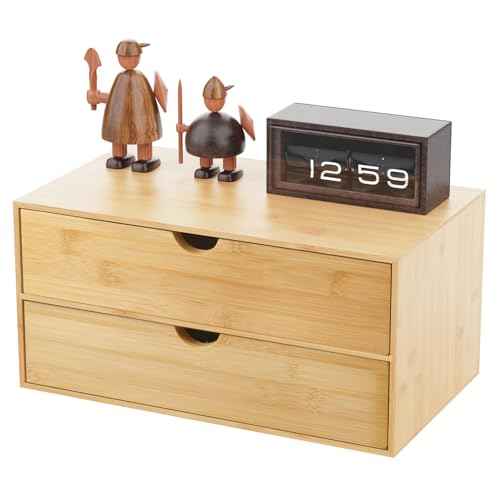 Neando Bamboo Desk Organizer with 2 Drawers, Wooden Countertop Drawers Organizer, Tabletop Storage Organization Box for Office & Home, No Assembly Needed