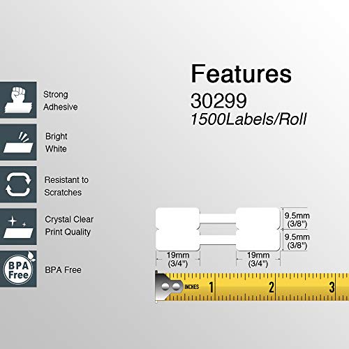 BETCKEY - Barbell Style Jewelry/Price Tag Labels Replace for DYMO 30299 (3/8" x 3/4") - Compatible with DYMO Labelwriter 450, 4XL & Zebra Desktop Printers [10 Rolls/15000 Labels]