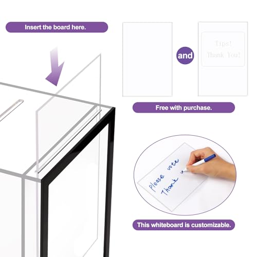 Lighted Up Tip Jar with Large Opening - LED Light & Lock, Donation Box with Sign Holder ''Tips! Thank You!'', Suggestion Box With Diy Blank Sign Holder For Taking Cards,Polls,And Ballots For Bar,Party