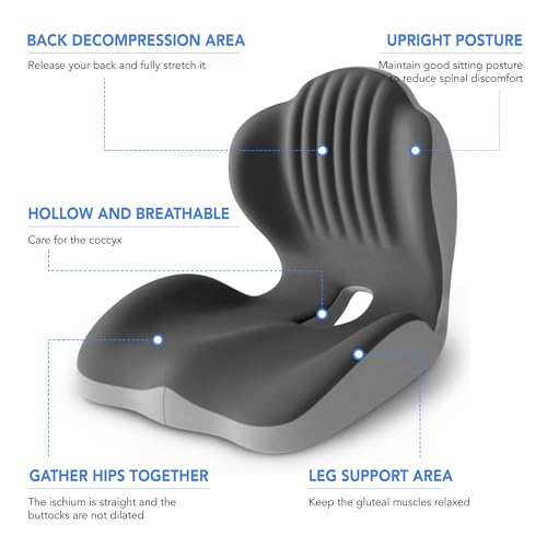 LVGREEEN Dark Grey Ergonomic L-Shaped Memory Foam Seat Cushion - 16.5x15.8x13.4 inches