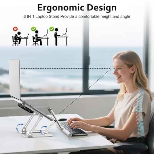 Laptop Stand with Fan, MacBook Cooling Stand with 2 Removable Silent Fans and Phone Holder,Adjustable Height and Angle,Laptop Cooling Pad for 10-18 Inch Laptop,MacBook Pro,Tablet (White)