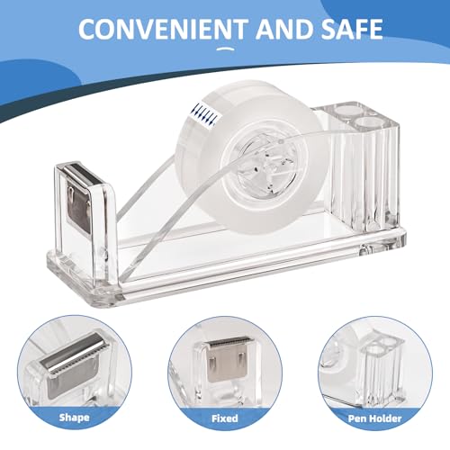 JEFURE 1 Pcs Transparent Acrylic Tape Dispenser – Non-Slip Desktop Cutter
