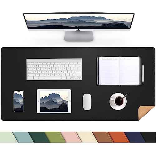 Leather Desk Pad Protector, Office Desk Mat, Large Mouse Pad,Cork Desk Mat, Laptop Desk Pad, Waterproof Desk Writing Pad for Office and Home (35in*17in, Black)