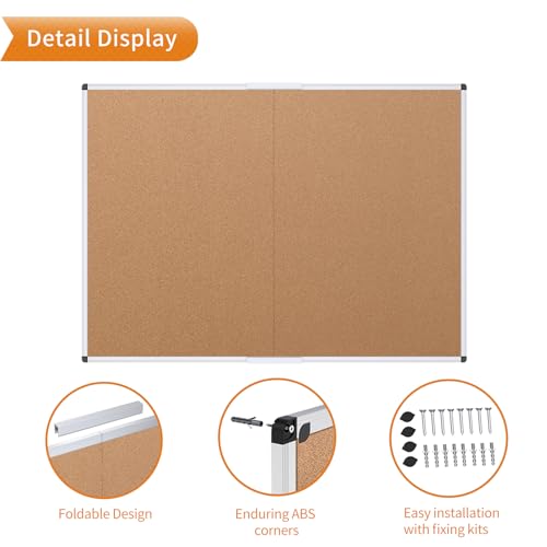 VIZ-PRO Foldable Cork Bulletin Board 36x24 Inches Silver Aluminum Frame