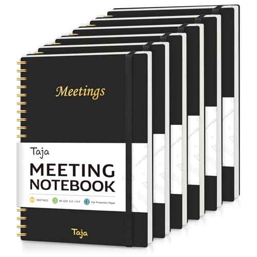 6 Pack of Meeting Notebook for Work Organization - Work Planner Notebook with Action Items, Agenda Planner for Note Taking, 160 Pages (6.9" X 9.9") Project Organizer for Men & Women - Black