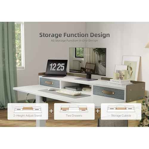 YDN Electric Standing Desk with Drawers, Adjustable Height Stand Up Desk, 48 inch Electric Sit Stand Computer Desk for Home Office, White