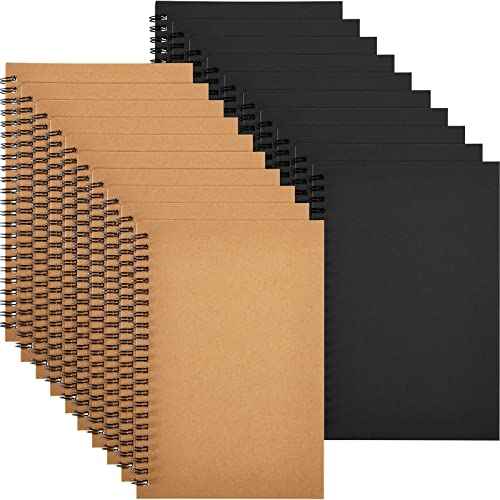Epakh 20 Pcs Blank Spiral Notebook Unlined Notepad Bulk A5 Soft Cover Sketch Pads Blank Sketchbooks Pad for Drawing Art Back to School Gifts Office Supplies 100 Pages/ 50 Sheets(Black, Light Brown)