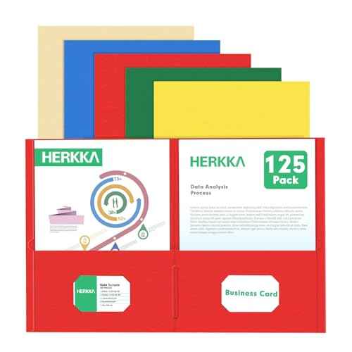 Two Pocket Folder, HERKKA 125 Pack 2 Pocket Folders with Business Card Slot, Letter Size Paper Folders Designed for Office and Classroom Use, Assorted 5 Colors