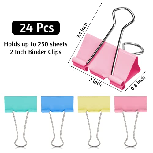 OWLKELA 24 Pack Binder Clips, 2-Inch Assorted Colors - Jumbo Steel Durable Clamps