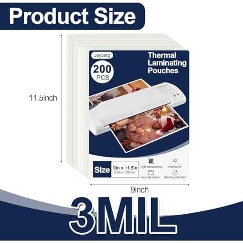 200 PCS Laminating Sheets 9¡±x11.5¡±, Thermal Laminating Pouches, 3mil Plastic Paper Laminate Sheets, Laminator Sheets Plasticized Craft Office and School Supplies, Lamination Sheets for 8.5¡±x11¡± Paper